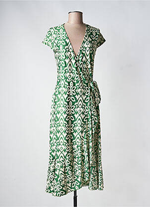 Rochie lungă imprimeu fantezie mâneci scurte verde ENCANDILATA femeie