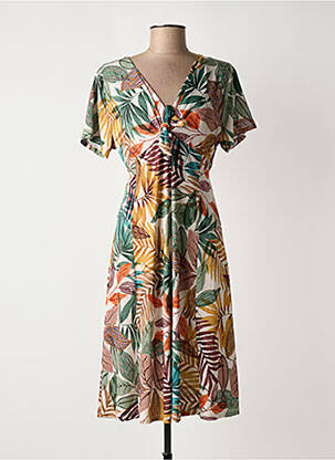 Rochie midi imprimeu fantezie mâneci scurte verde GENUINE femeie