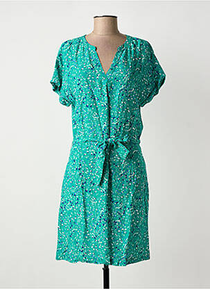Rochie scurtă croială fluidă mâneci scurte verde TBS femeie