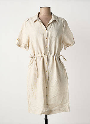 Rochie midi țesătură crep mâneci scurte bej JULIE GUERLANDE femme