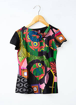 Tricou croială cambrată mâneci scurte negru DESIGUAL fată