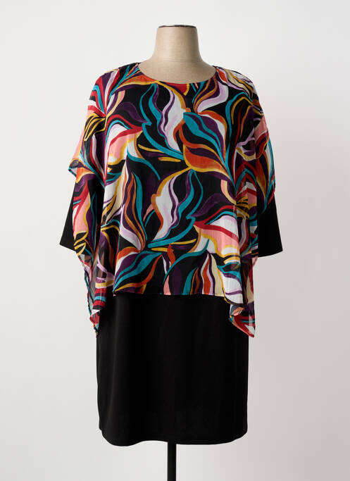 Rochie midi imprimeu fantezie mâneci scurte negru GREGORY PAT femme