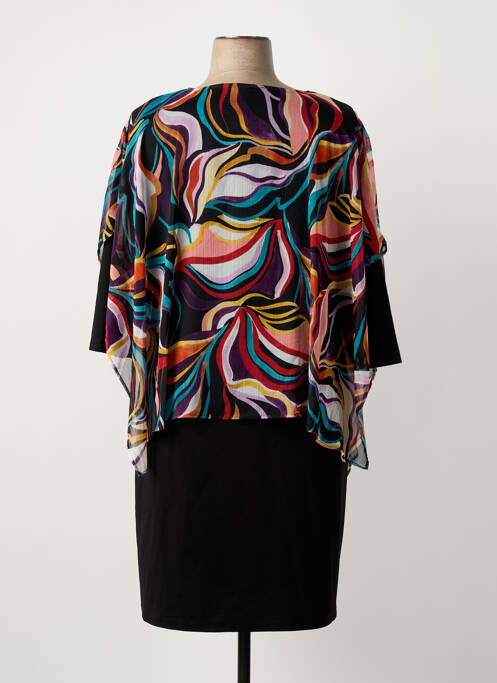 Rochie midi imprimeu fantezie mâneci scurte negru GREGORY PAT femme