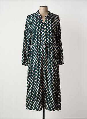 Rochie lungă imprimeu fantezie mâneci lungi verde C'EST BEAU LA VIE femeie