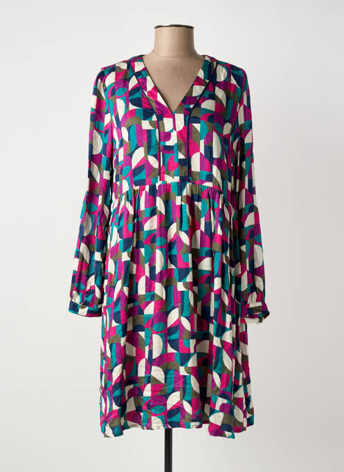 Rochie midi imprimeu fantezie mâneci lungi albastru JULIE GUERLANDE femme