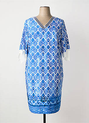 Rochie midi imprimeu fantezie mâneci scurte albastru HORTENSIA femeie