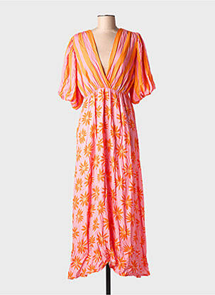 Rochie lungă imprimeu floral mâneci 3/4 portocaliu SHAHE LELE femme