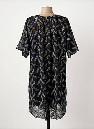 Rochie midi imprimeu fantezie mâneci scurte negru SUNCOO femeie
