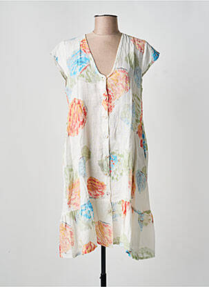 Rochie midi imprimeu floral mâneci scurte alb BLANC BOHEME femeie