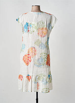 Rochie midi imprimeu floral mâneci scurte alb BLANC BOHEME femeie