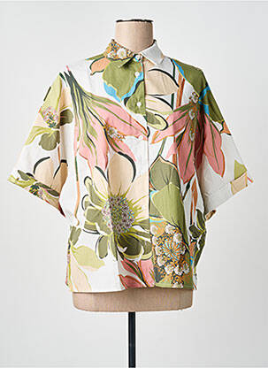 Cămașă imprimeu floral mâneci lungi verde BLANC BOHEME femeie