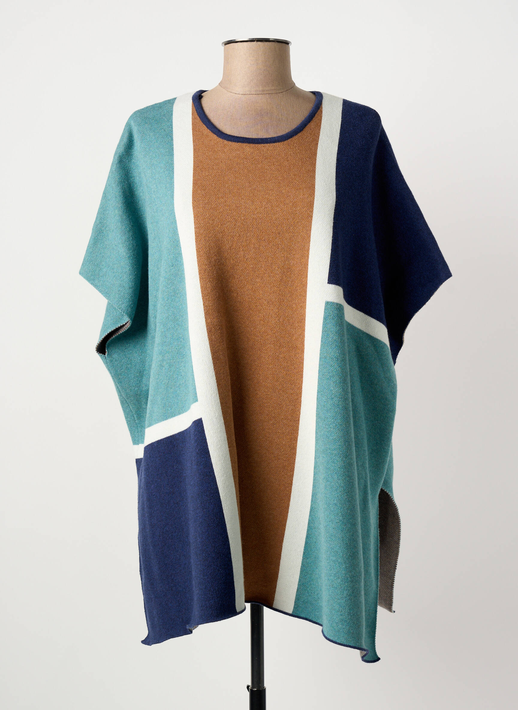 Poncho țesătură jacquard albastru MARBLE femeie