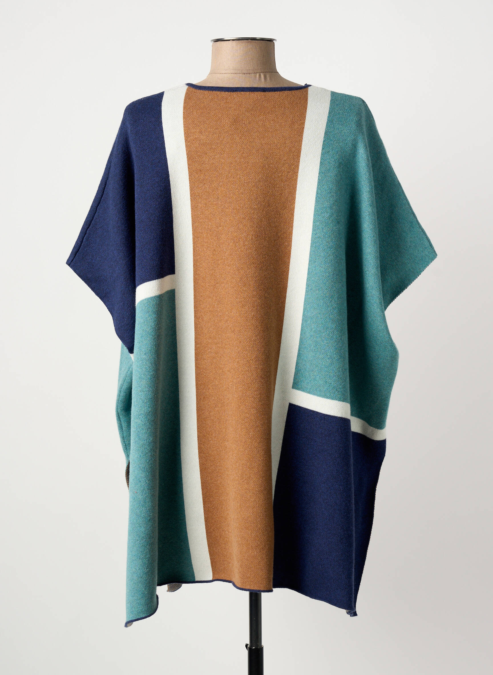 Poncho țesătură jacquard albastru MARBLE femeie
