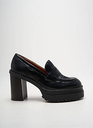Mocasini țesătură satinată toc de 7 la 9 cm negru PAOYAMA femeie