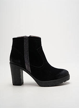 Botine/ghete țesătură satinată toc de 7 la 9 cm negru MKD femeie