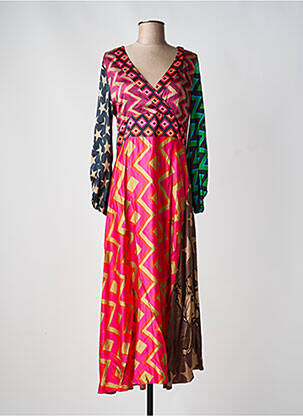 Rochie lungă mâneci lungi mâneci lungi roz GRACE femeie