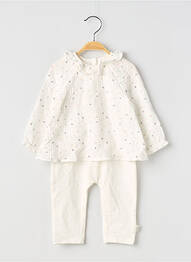 Salopetă-pantalon guler rotund mâneci lungi alb P'TIT BISOU fille