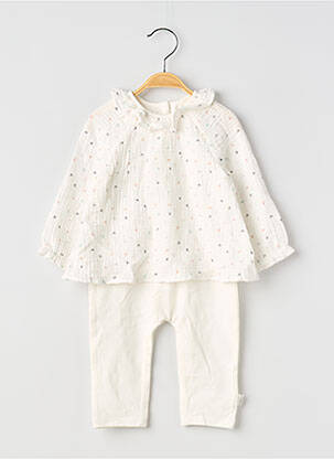 Salopetă-pantalon guler rotund mâneci lungi alb P'TIT BISOU fille