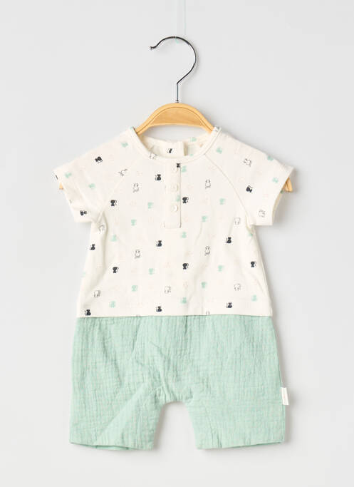 Salopetă scurtă țesătură jersey mâneci scurte verde P'TIT BISOU garcon