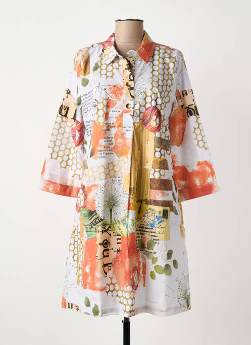 Rochie midi țesătură poplin mâneci lungi alb DOLCEZZA femme