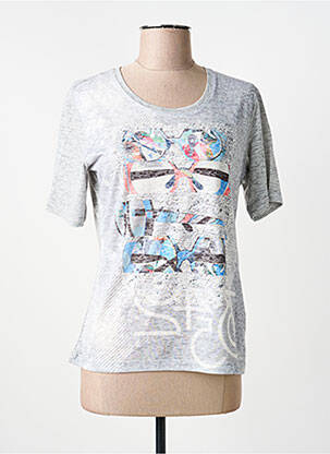 Tricou serigrafie cu strasuri mâneci scurte gri FRANK WALDER femeie