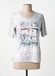 Tricou serigrafie cu strasuri mâneci scurte gri FRANK WALDER femme