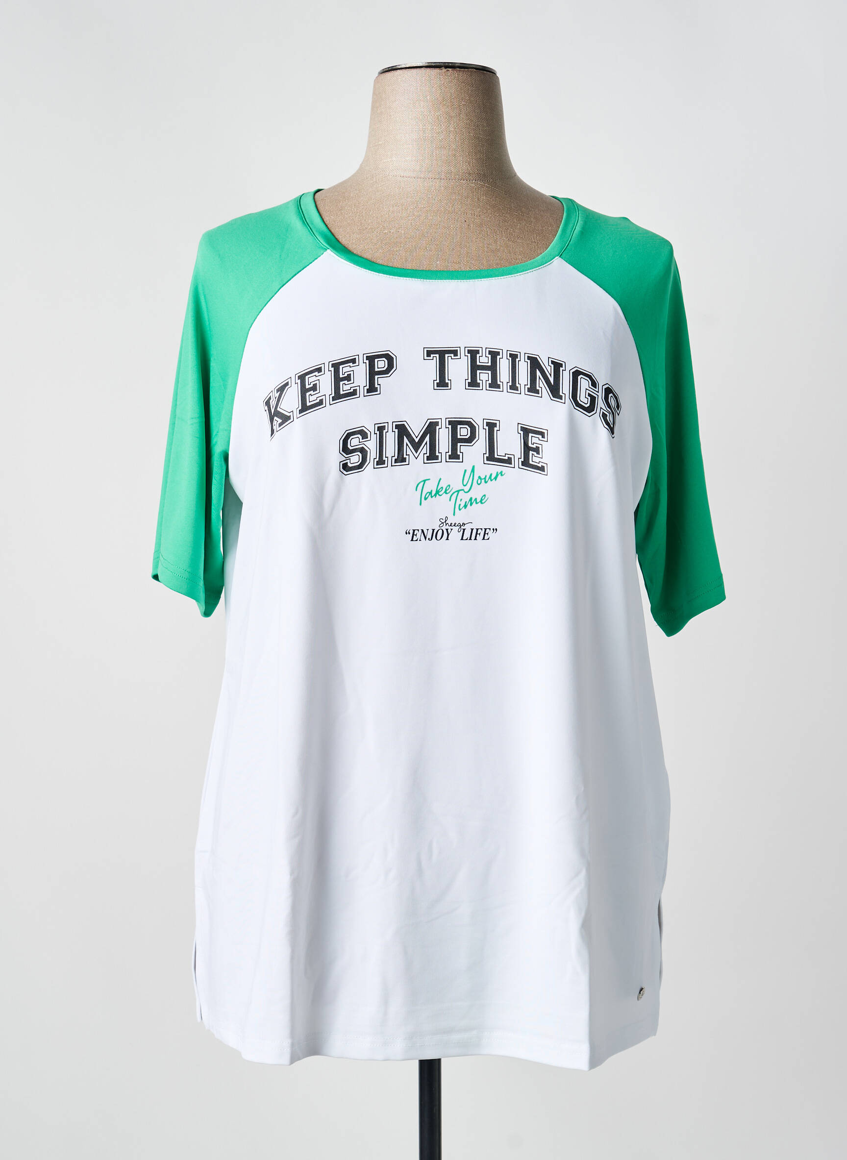 Tricou croială dreaptă mâneci scurte verde SHEEGO femeie
