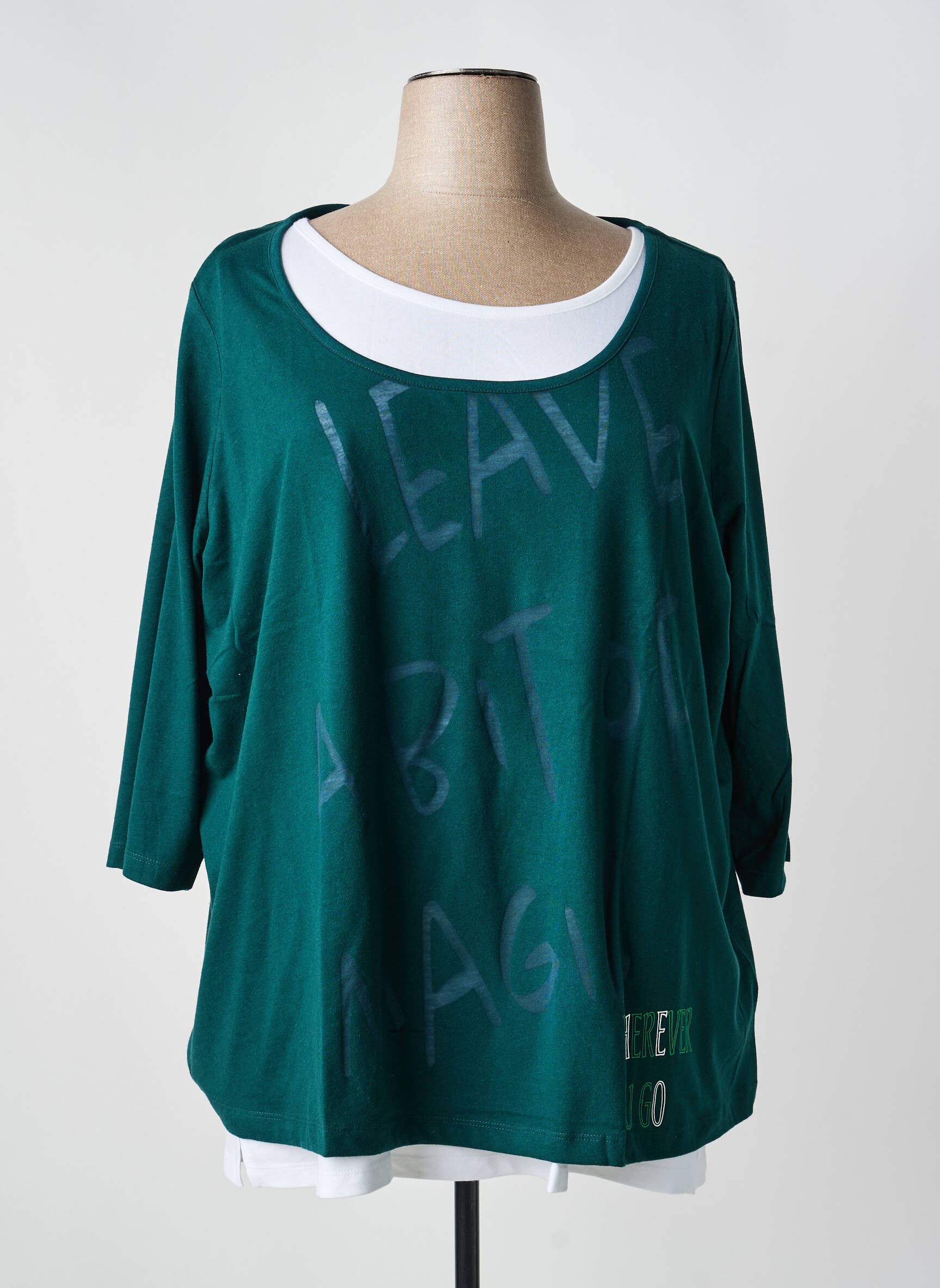Top elasticitate mâneci 3/4 verde SHEEGO femeie