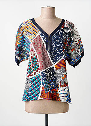 Bluză imprimeu fantezie mâneci scurte albastru GUY DUBOUIS femme