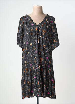 Rochie midi imprimeu fantezie mâneci scurte negru DES PETITS HAUTS femeie