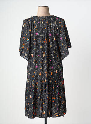 Rochie midi imprimeu fantezie mâneci scurte negru DES PETITS HAUTS femeie