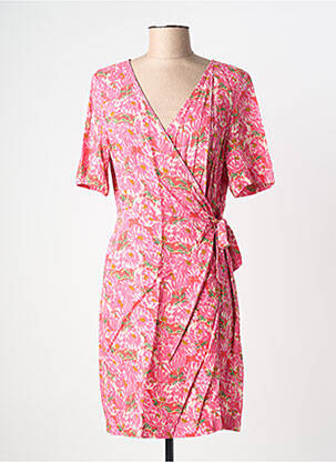 Rochie midi imprimeu floral mâneci scurte roz DES PETITS HAUTS femeie