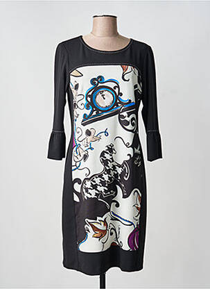 Rochie midi imprimeu fantezie mâneci lungi negru DIVAS femeie