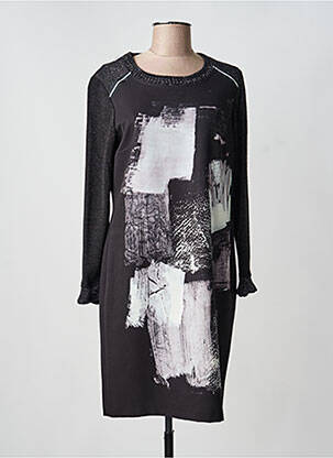 Rochie midi imprimeu fantezie mâneci lungi negru DIVAS femeie