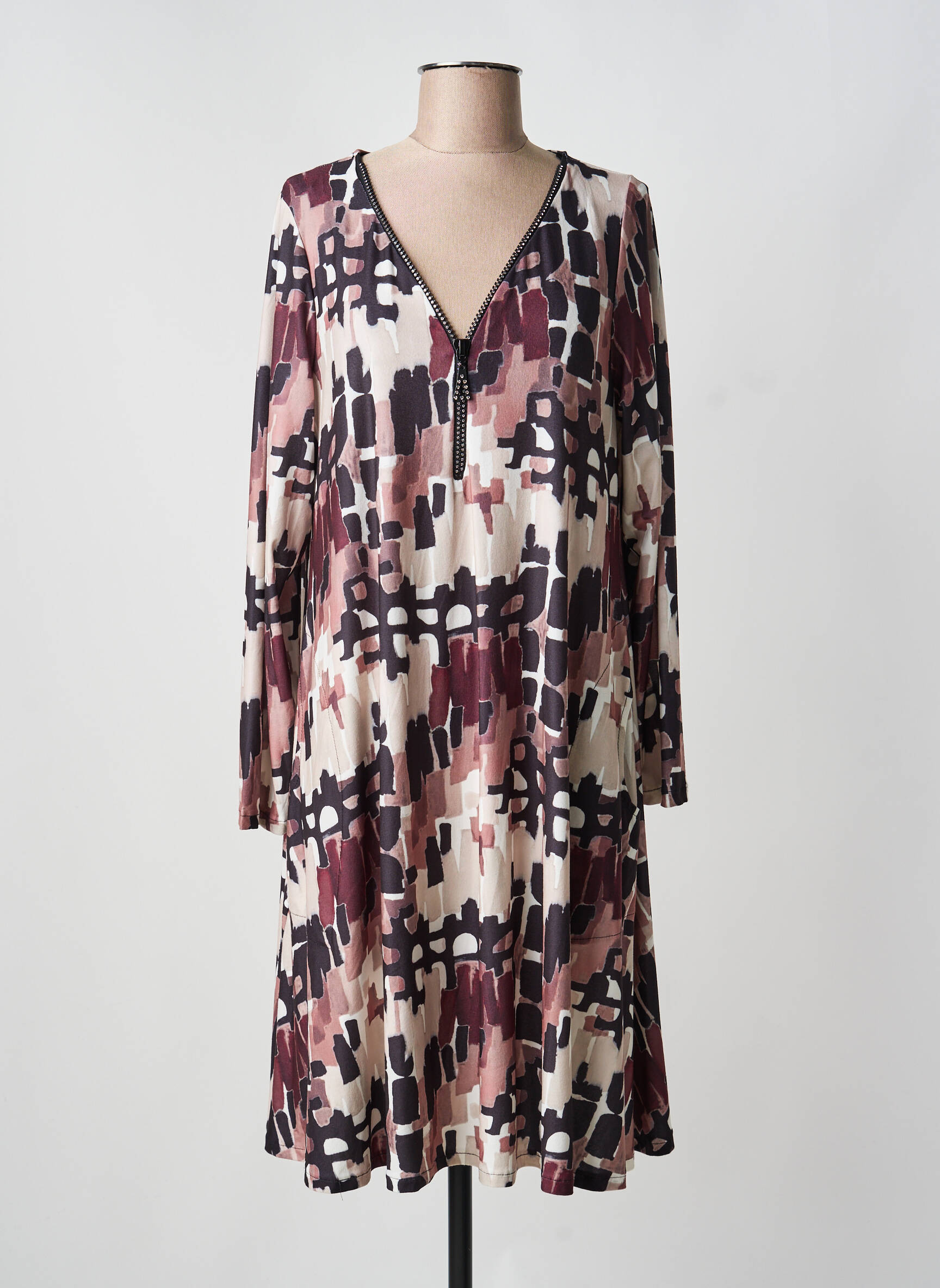 Rochie midi imprimeu fantezie mâneci lungi maro AN II VITO femeie