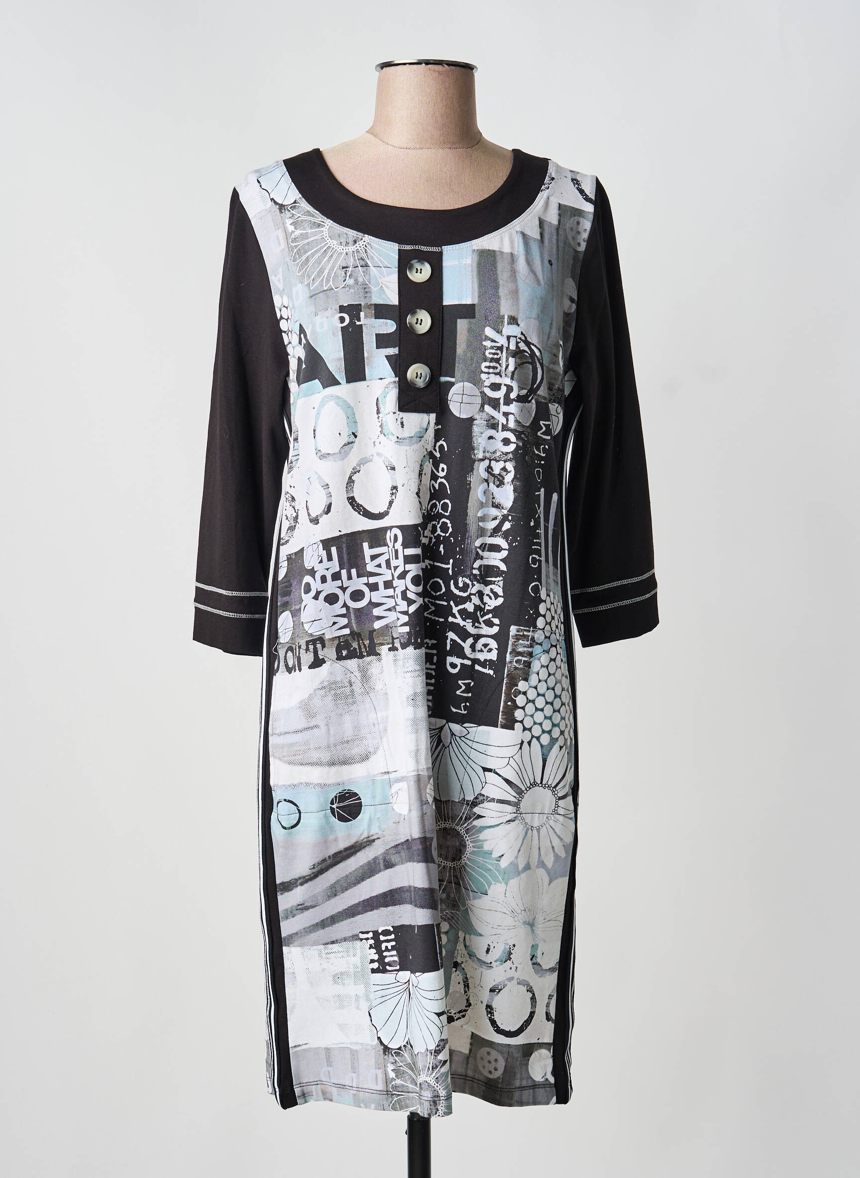 Rochie midi mâneci 3/4 mâneci 3/4 negru DOLCEZZA femeie