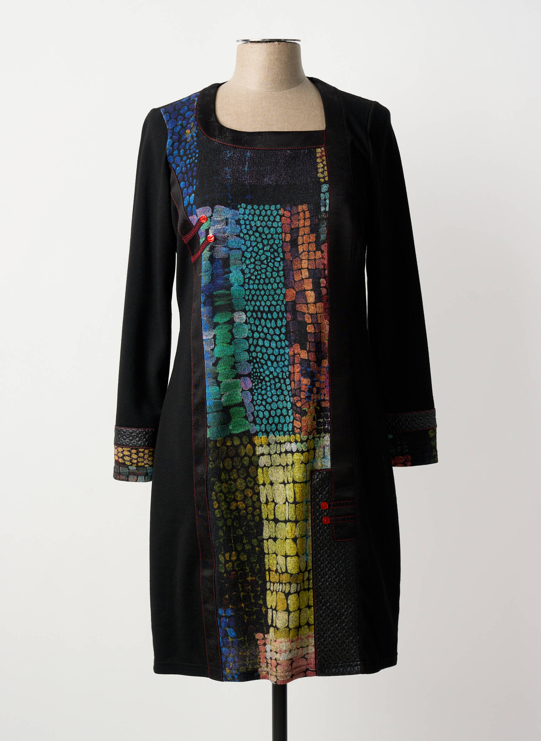 Rochie midi imprimeu fantezie mâneci lungi negru GUY DUBOUIS femeie