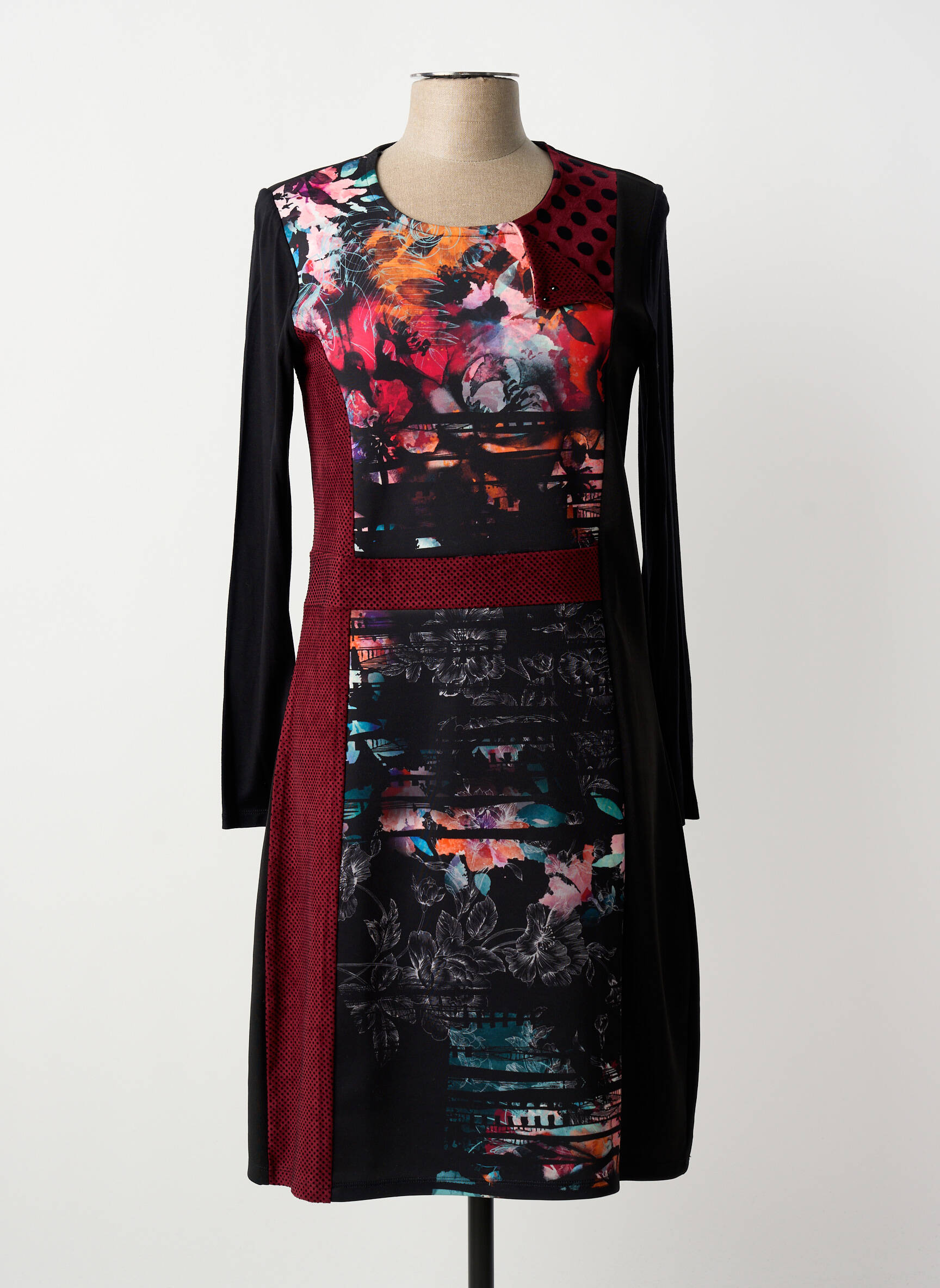 Rochie midi imprimeu fantezie mâneci lungi negru GUY DUBOUIS femeie
