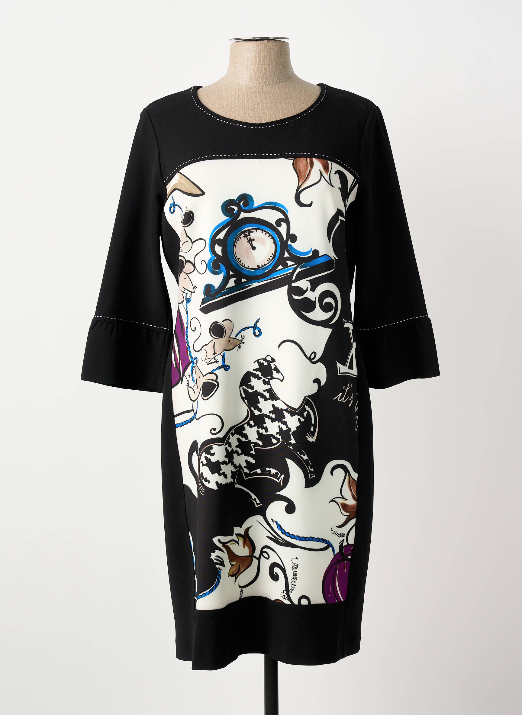 Rochie midi mâneci 3/4 mâneci 3/4 negru DIVAS femeie