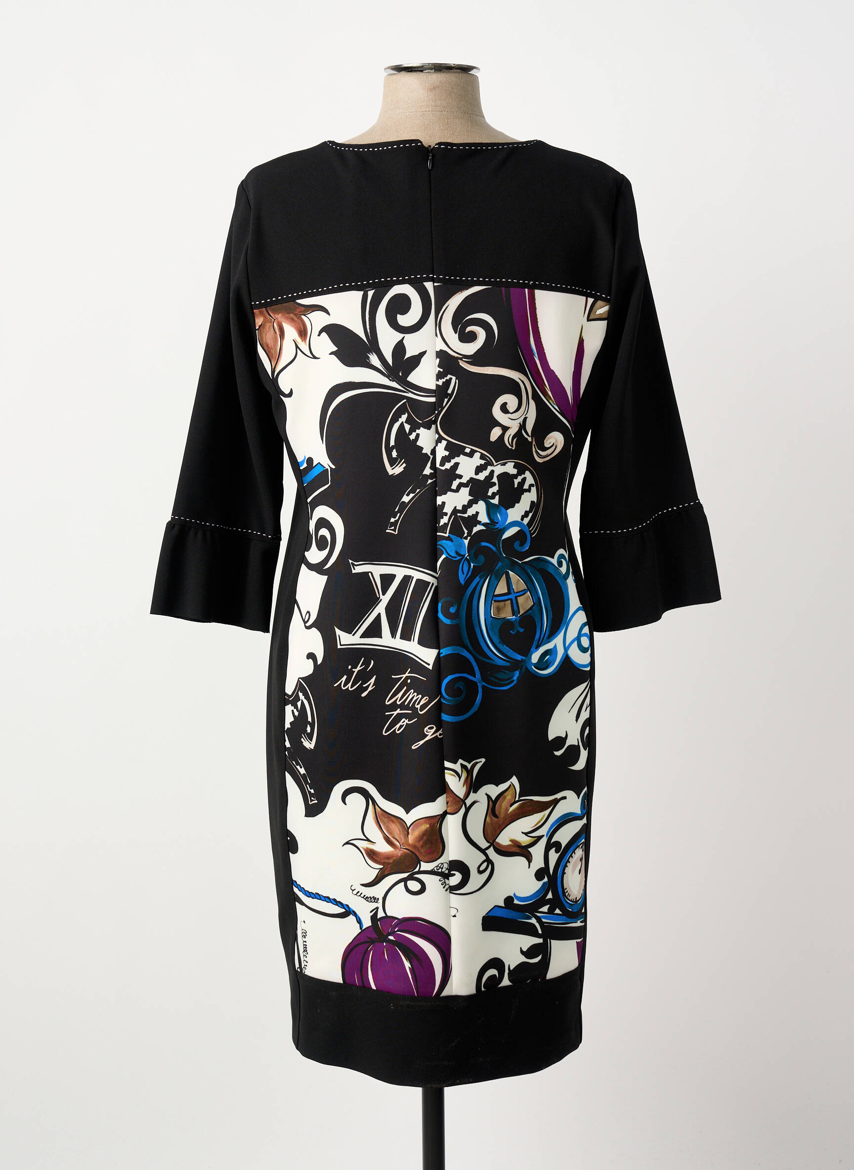 Rochie midi mâneci 3/4 mâneci 3/4 negru DIVAS femeie