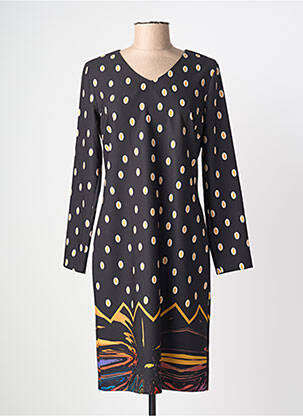 Rochie midi imprimeu fantezie mâneci lungi negru GUY DUBOUIS femeie