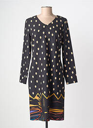 Rochie midi imprimeu fantezie mâneci lungi negru GUY DUBOUIS femme