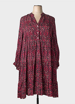 Rochie midi imprimeu fantezie mâneci lungi roz COULEURS DU TEMPS femeie