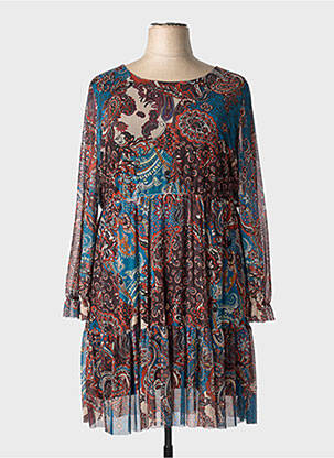 Rochie midi imprimeu fantezie mâneci lungi maro COULEURS DU TEMPS femeie