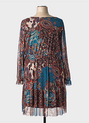 Rochie midi imprimeu fantezie mâneci lungi maro COULEURS DU TEMPS femeie