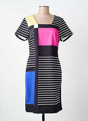 Rochie midi imprimeu fantezie mâneci scurte negru GUY DUBOUIS femeie