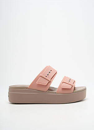 Mulete/saboți material neted toc de 4 la 6 cm roz CROCS femeie