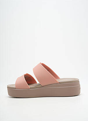 Mulete/saboți material neted toc de 4 la 6 cm roz CROCS femeie