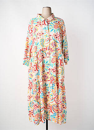 Rochie lungă imprimeu fantezie mâneci 3/4 roșu ORIENTIQUE NATURALLY femeie