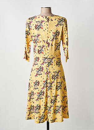 Rochie midi imprimeu floral mâneci lungi galben MADE IN SENS femeie